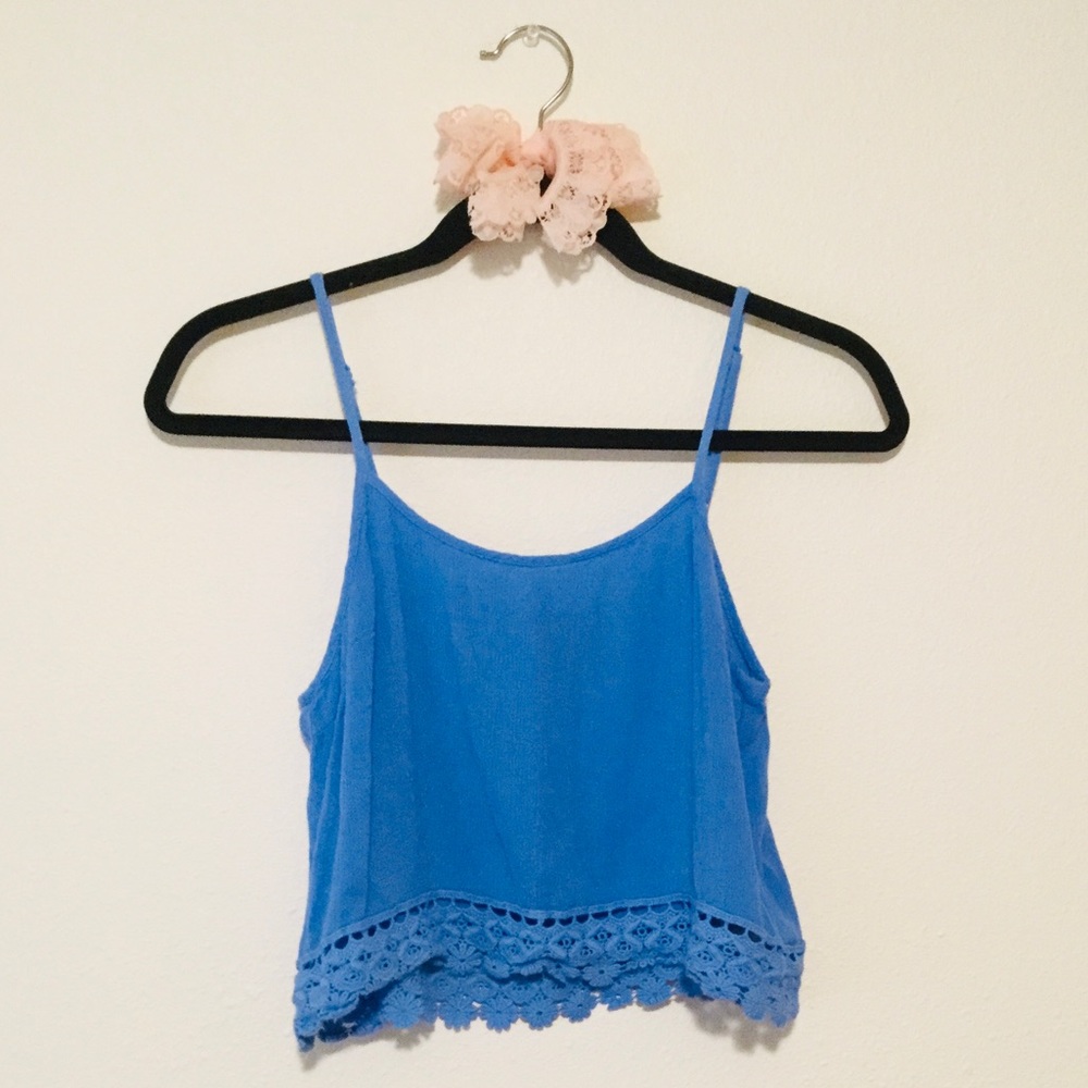 Forever21 Blue Crochet Trim Crop Top with Adjustable Straps